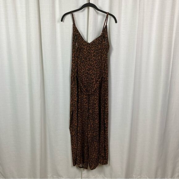 American Eagle Brown Leopard Print Wide Leg Cropped Jumpsuit Sz.M NWT - Picture 9 of 15